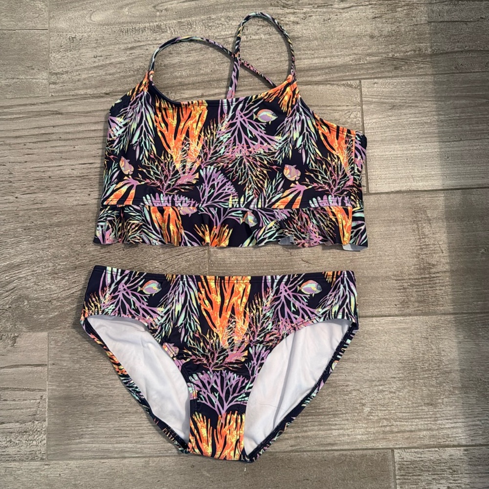 Salt Life "Coral Lounge" Youth Bikini Purple with Ruffles and Sea design NWT